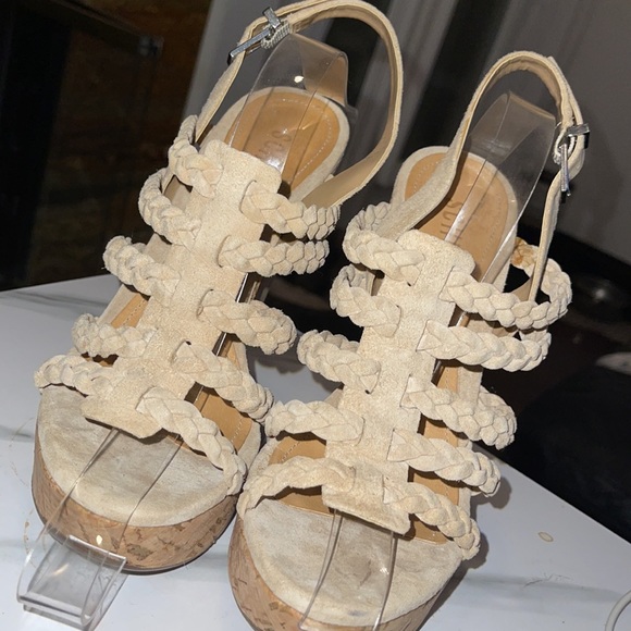 SCHUTZ Nanci nude strappy wedge cork heel SZ 7.5 - Picture 3 of 8